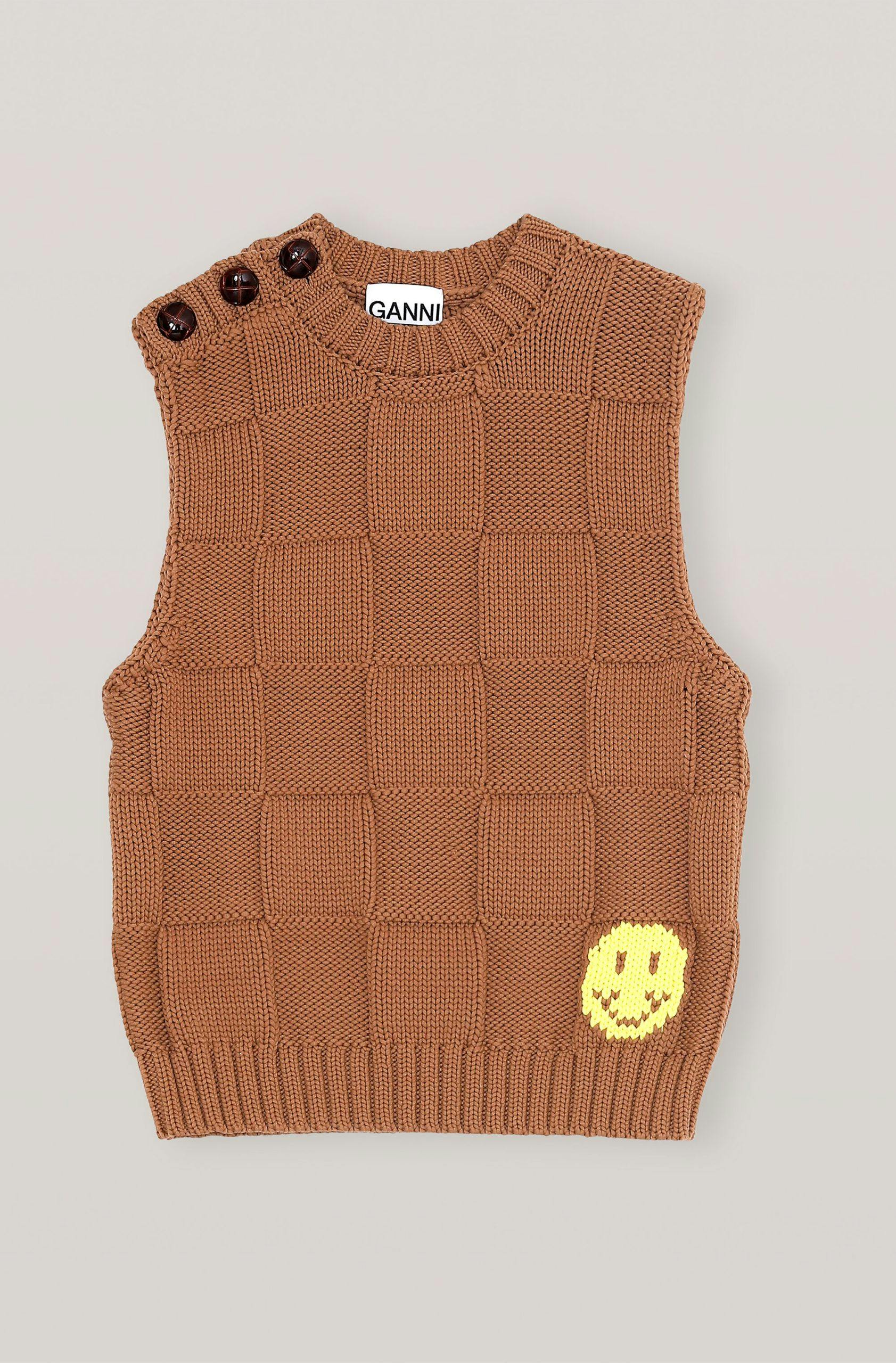 k1443 177 1 Ganni Cotten robe knit vest brun smiley